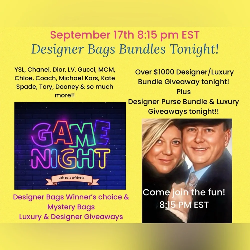 We are live 8:15 pm tonight Game night Designer Bundles Luxury Giveaways - Picture 8 of 8